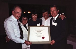 Tom Reeve, Margaret Tabrett, Kaye Griffiths, George Kossoff, John McCaffrey (ASUM President) (1984?)