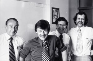 Paul Trainor (Chairman, Nucleus), George Kossoff, Dave Robinson, Keith Daniel (CEO, Ausonics) (1986)