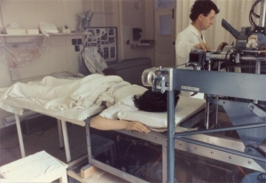 Brian Hill operating Mark II breast scanner, RNSH (1977)