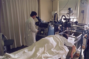 Brian Hill operating Mark II breast scanner, RNSH (1977)