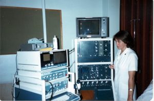 Sue Campbell-Westerway with ATL machine, Brampton Hospital