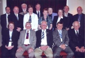 Presidents of the Society (S) and the Ultrasonographers Group (UG) (1990) Back row: Dr. David Rogers (S), Dr. Glen McNally (S), Mr. Michael Dadd (S), Dr. Sue Woodward (S), Dr. Peter Warren (S), Mrs. Sue Davies (UG), Ms Kaye Griffiths AM (UG), Ms Maureen Varga (UG), Dr. David Carpenter (S), Mr. Roy Manning (UG). Front row: Dr. Beverley Barraclough (S), Dr. David Robinson AM (S), Dr. William Garrett AM (S), Dr. George Kossoff AO (S), Prof. Thomas Reeve AC, CBE (S).